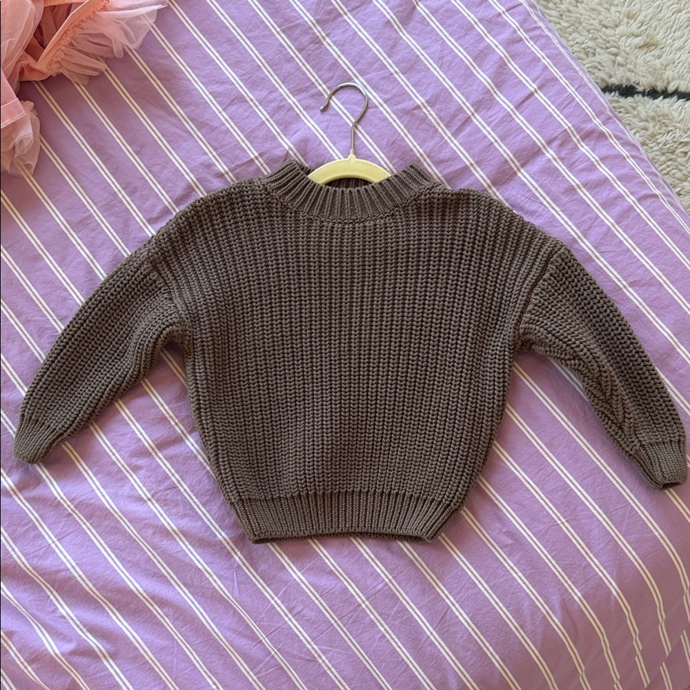 Kids Chunky Knit Cowl Turtleneck Sweater - Brown